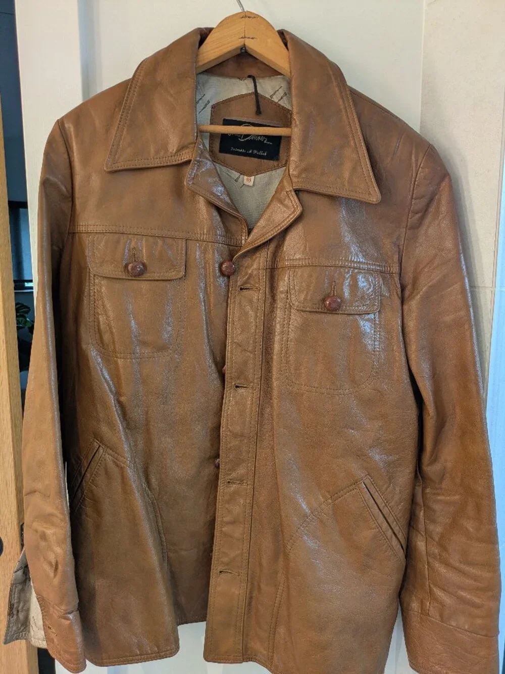 VTG 70s The Denner Leather Hunting Jacket by A. Pollak Camel Brown Mens 40 M